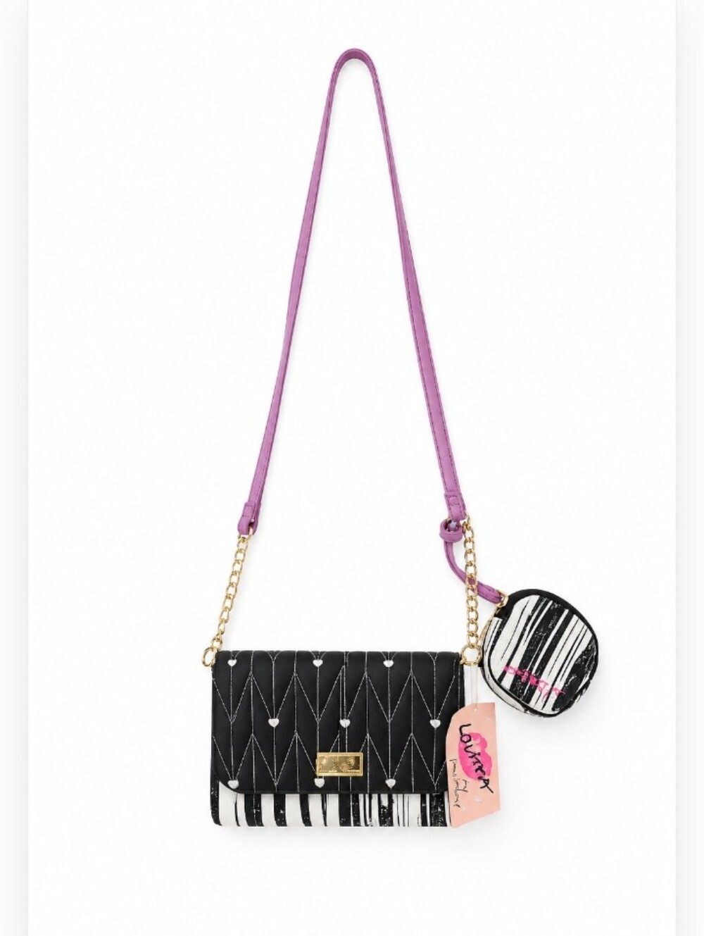 Luv Betsey Johnson Quilted Purse Clutch Chevron Heart Crossbody & Coin Purse NWT